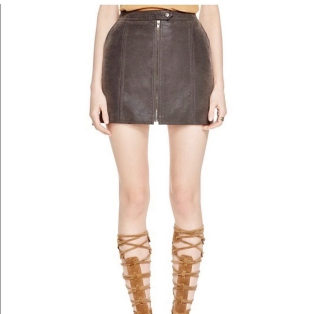 Free People Get in the Groove Dark Gray Faux Suede Mini Skirt | SZ 2
